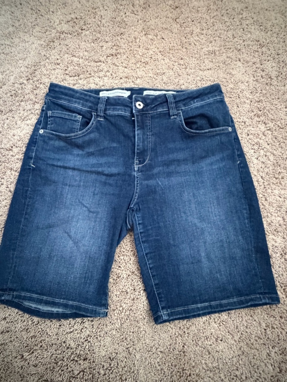 32 Anthropologie pilcro high rise slim long Dark Blue Denim Jean Shorts - Picture 1 of 10